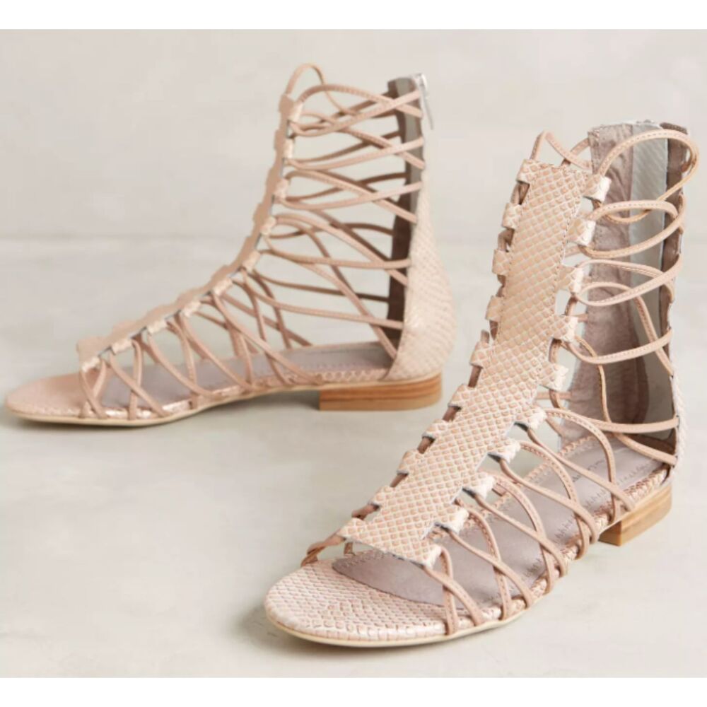 ANTHROPOLOGIE | PILCRO Light Pink Metallic Snakeskin Gladiator Sandals Size 5.5